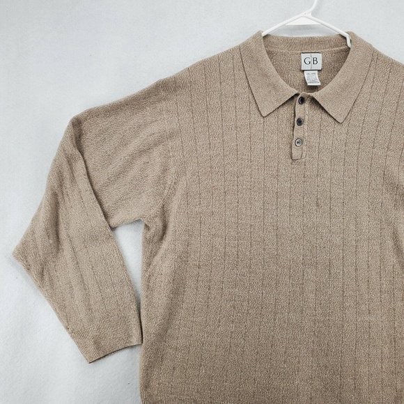 GEOFFREY BEENE Sweater Men's 1/4 Button Collared Long Sleeve Acrylic Brown 2XL - Picture 5 of 12
